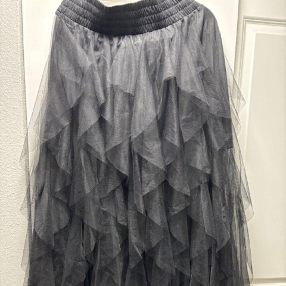 Ruffle Pleated Mesh Skirt